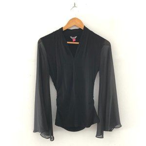 nwot VINCE CAMUTO black bell sleeve blouse ruched